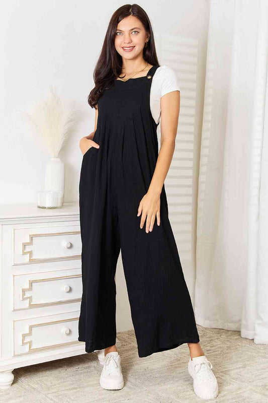 Double Take Full Size Wide Leg Overalls with Pockets-BOTTOM SIZES SMALL MEDIUM LARGE-[Adult]-[Female]-Black-S-2022 Online Blue Zone Planet