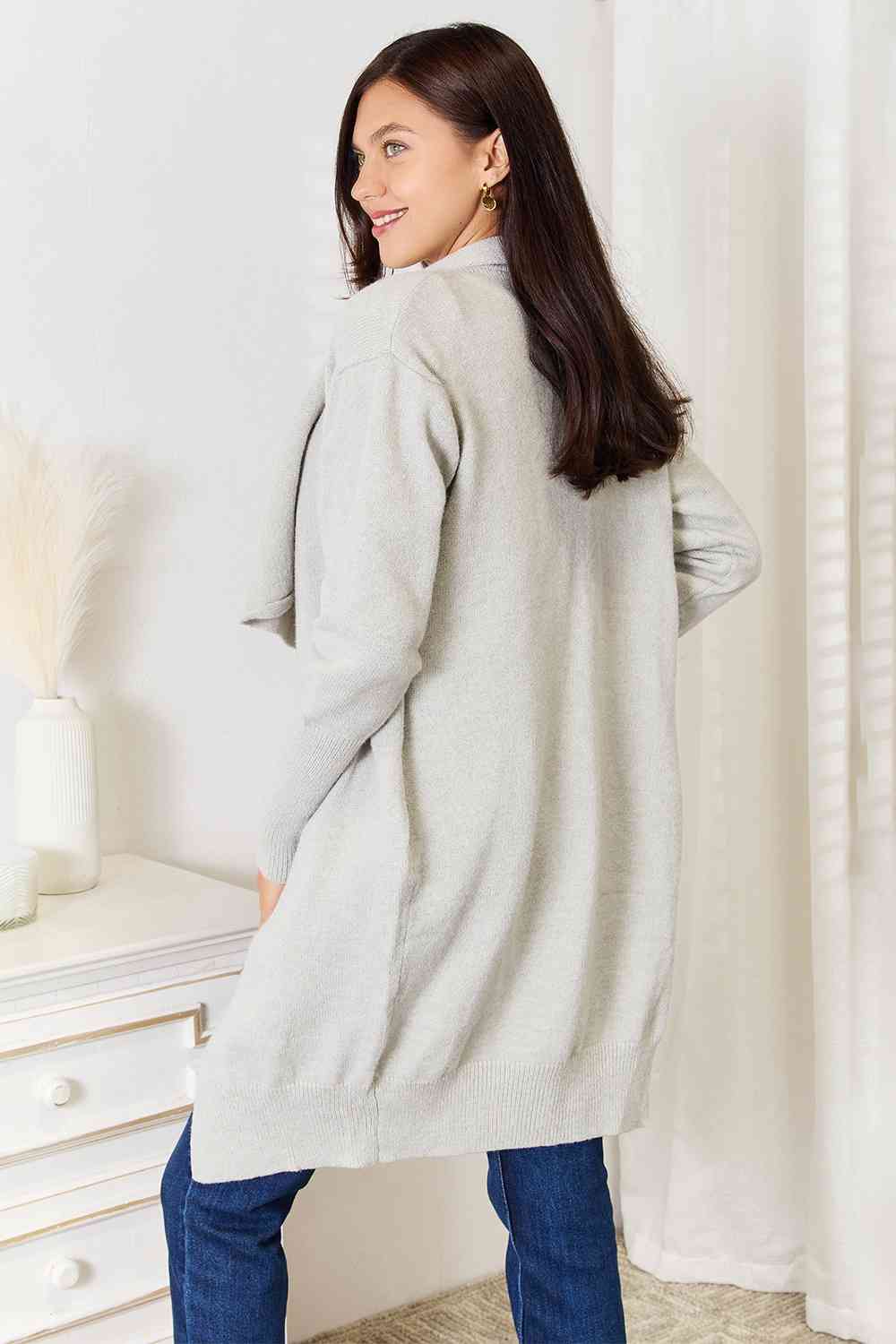 Double Take Open Front Duster Cardigan with Pockets BLUE ZONE PLANET