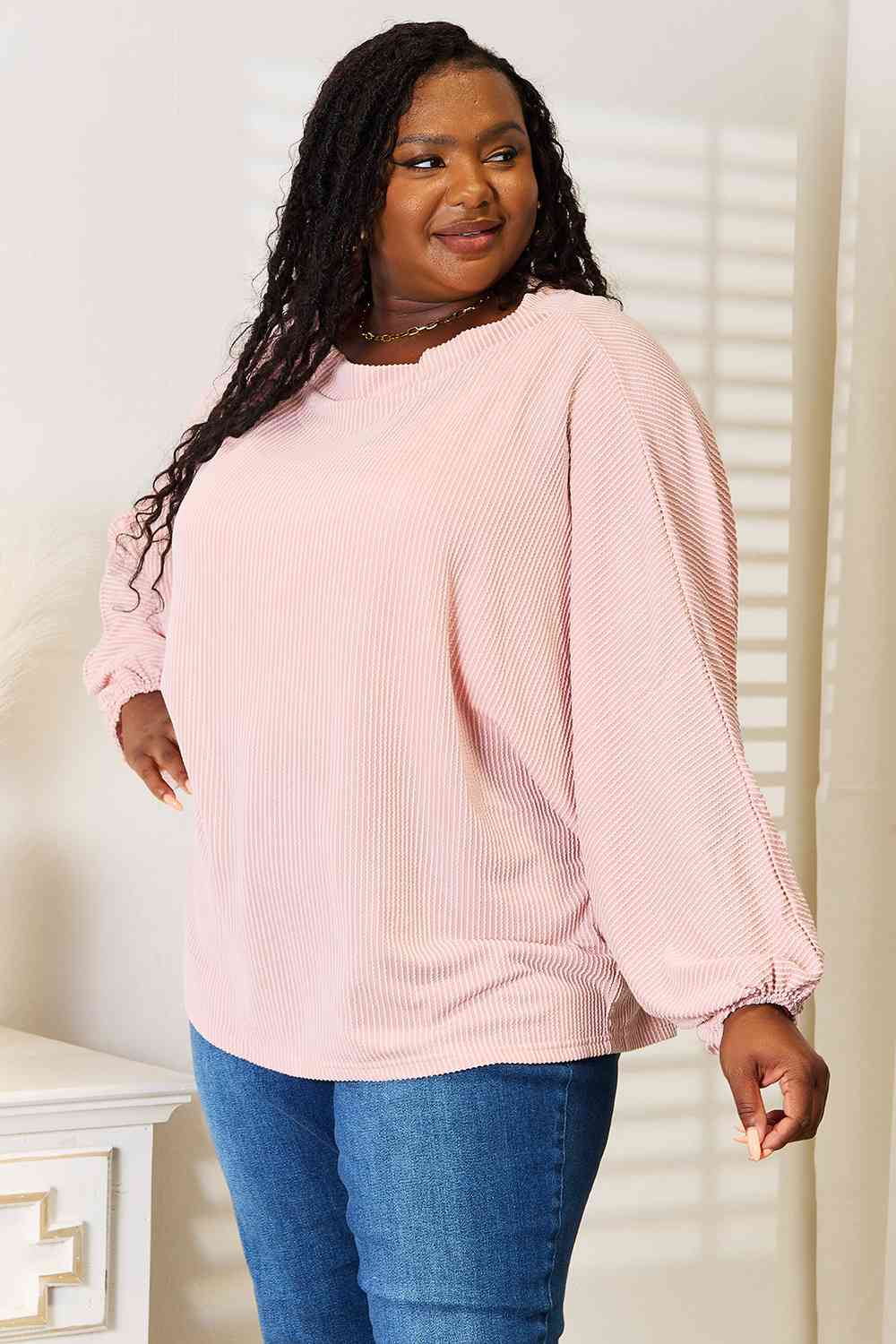 Double Take Ribbed Long Sleeve Top BLUE ZONE PLANET