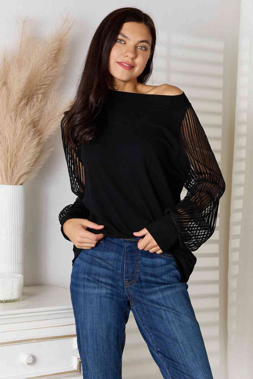 Double Take Round Neck Raglan Sleeve Blouse BLUE ZONE PLANET