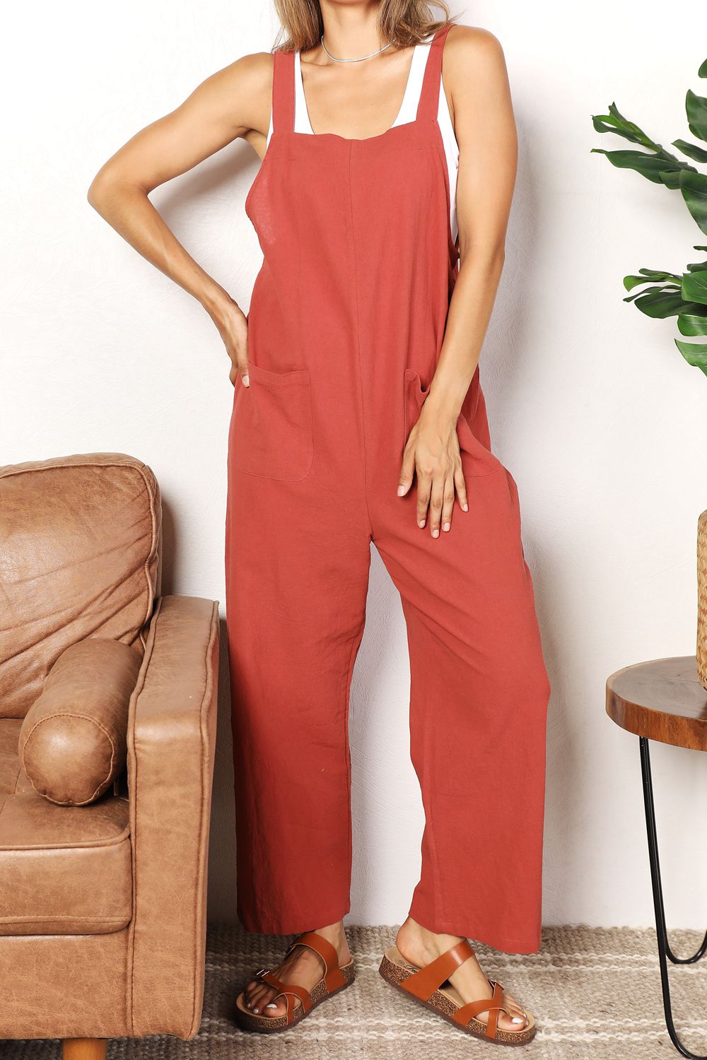 Double Take Wide Leg Overalls with Front Pockets BLUE ZONE PLANET