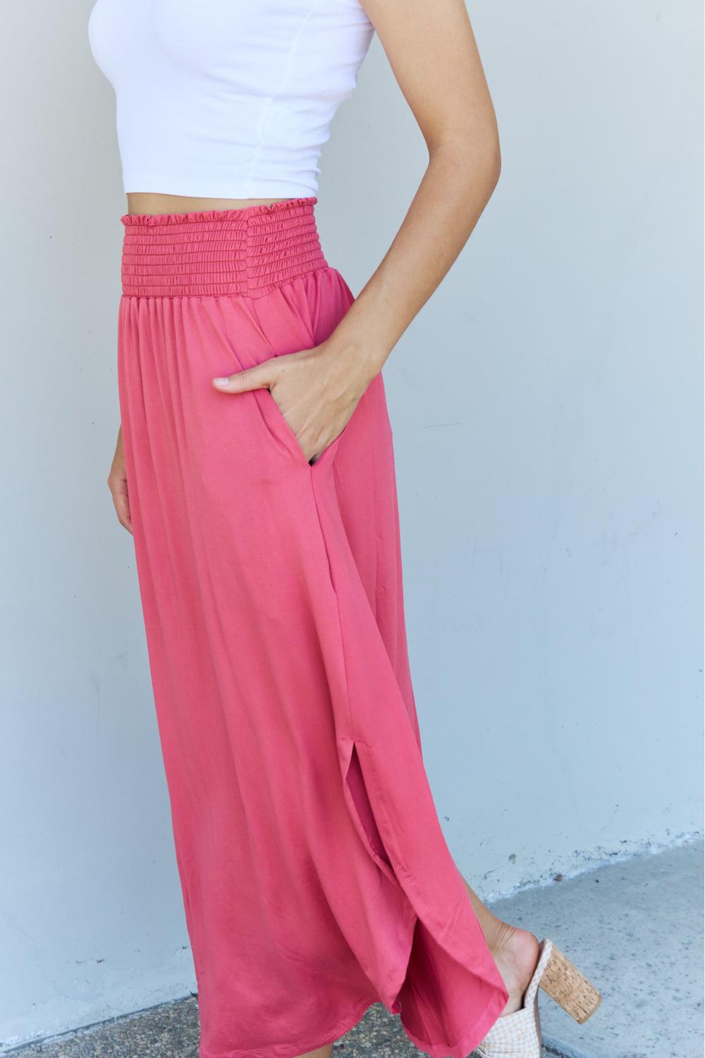 Doublju Comfort Princess Full Size High Waist Scoop Hem Maxi Skirt in Hot Pink BLUE ZONE PLANET