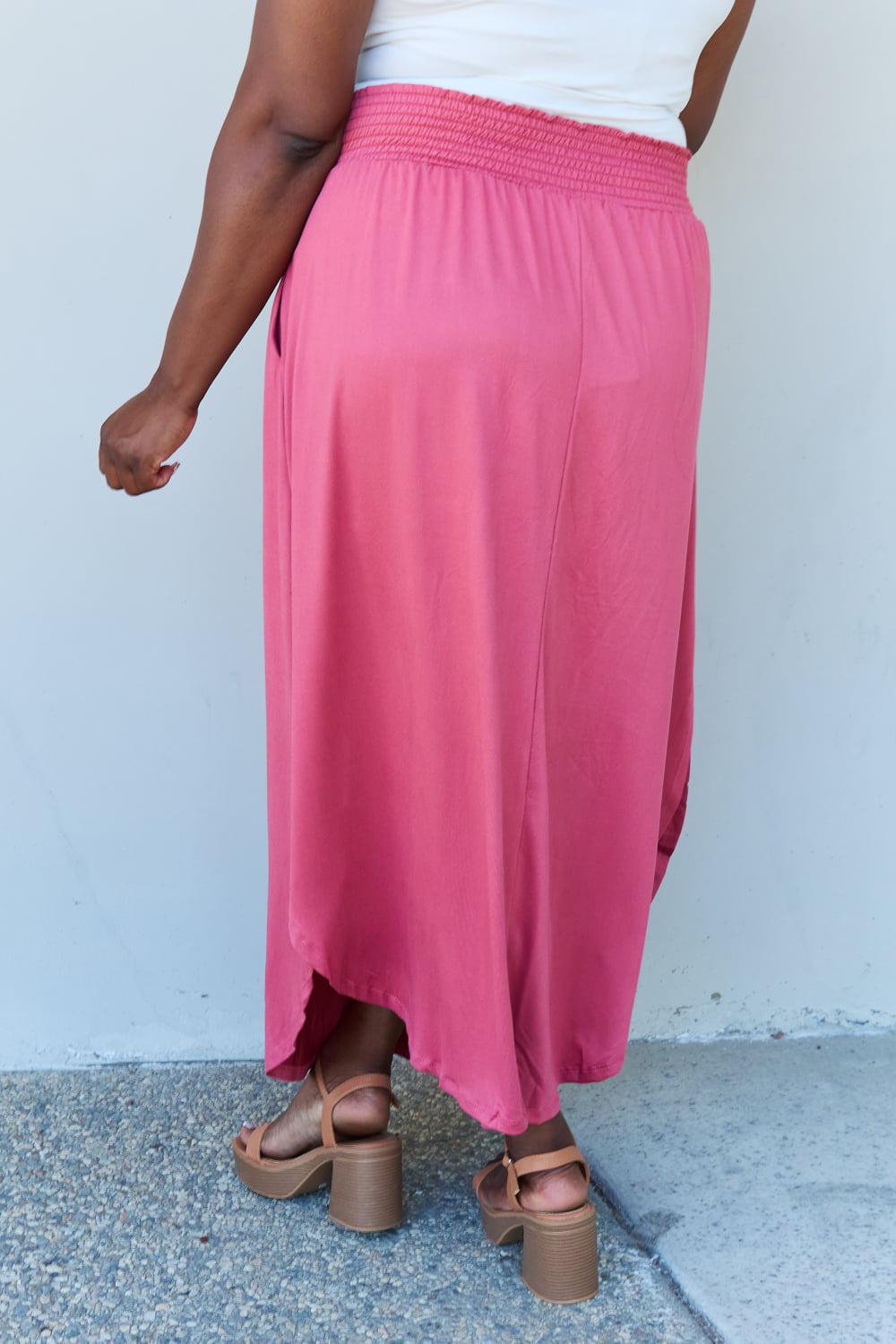 Doublju Comfort Princess Full Size High Waist Scoop Hem Maxi Skirt in Hot Pink BLUE ZONE PLANET