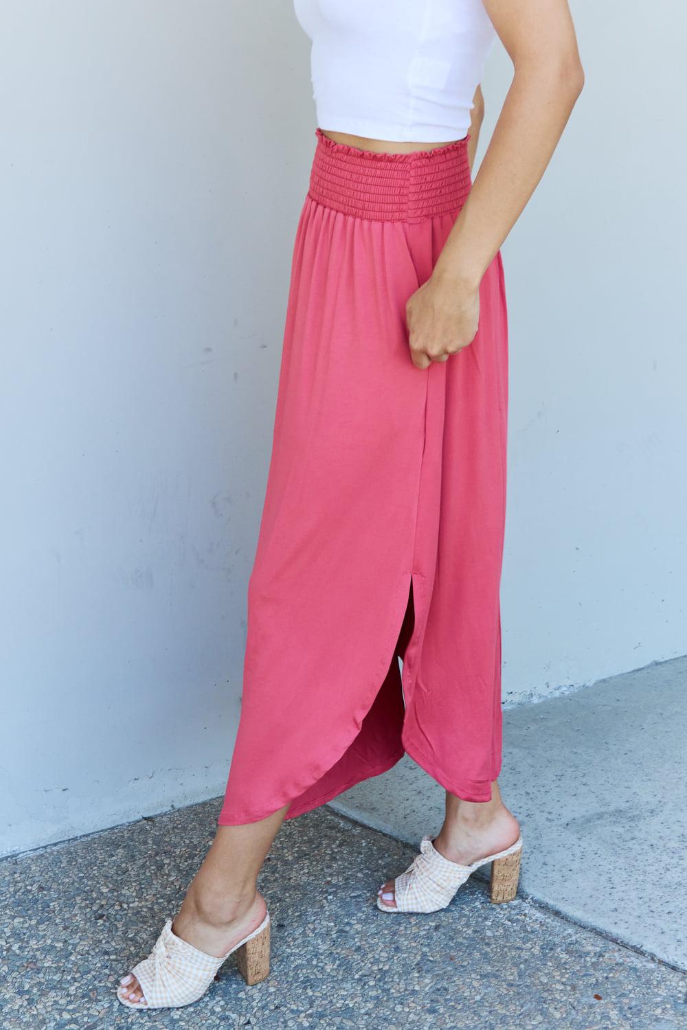 Doublju Comfort Princess Full Size High Waist Scoop Hem Maxi Skirt in Hot Pink BLUE ZONE PLANET