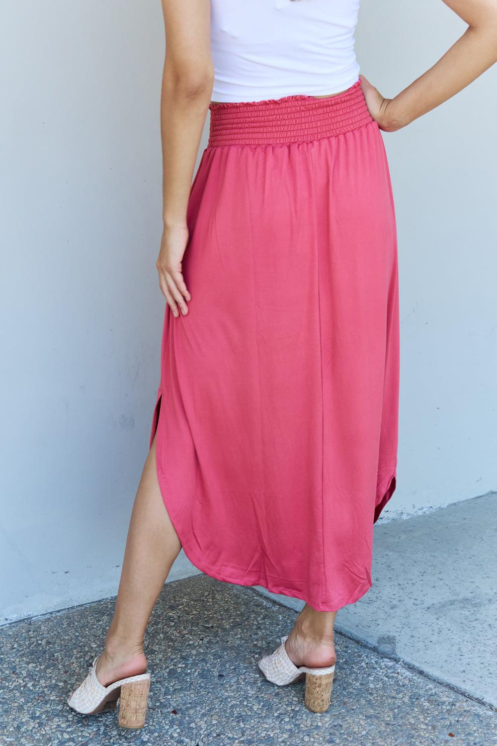 Doublju Comfort Princess Full Size High Waist Scoop Hem Maxi Skirt in Hot Pink BLUE ZONE PLANET