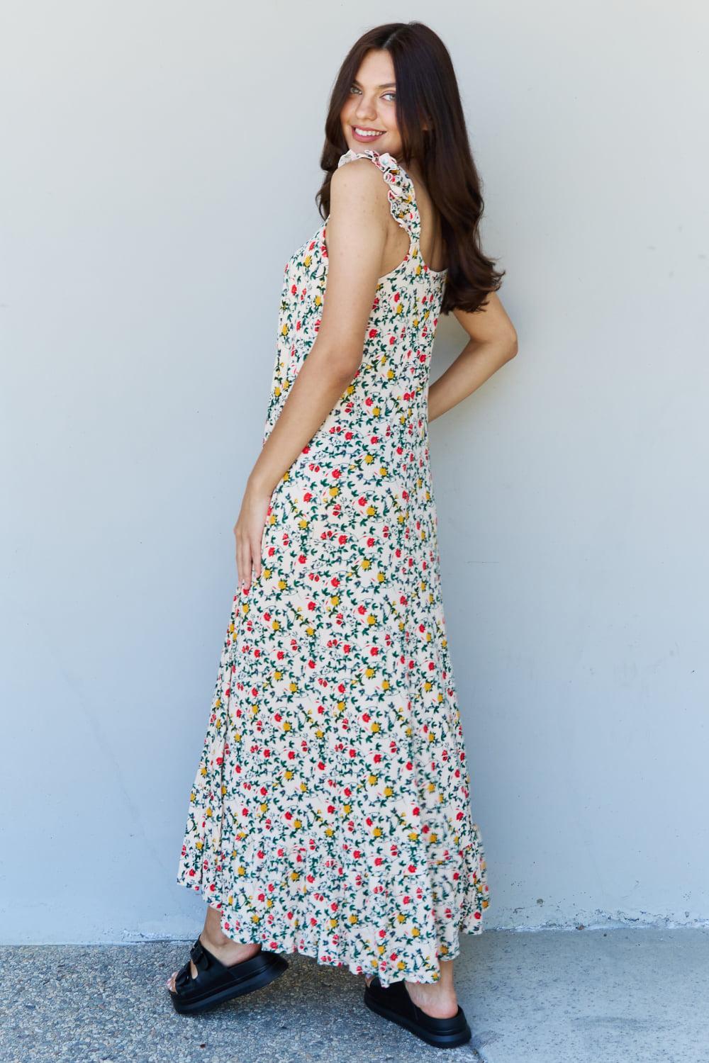Doublju In The Garden Ruffle Floral Maxi Dress in Natural Rose BLUE ZONE PLANET