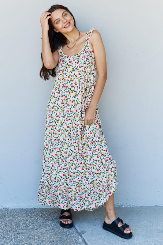Doublju In The Garden Ruffle Floral Maxi Dress in Natural Rose BLUE ZONE PLANET