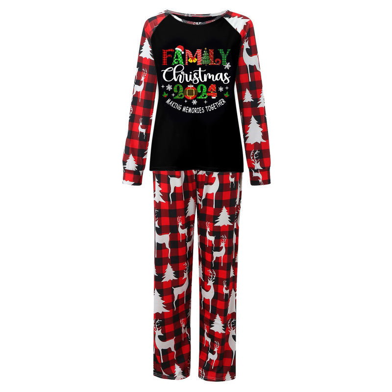 Blue Zone Planet | Christmas Loungewear Parent-Child Set Plaid Patchwork Monogrammed Loungewear (Mom)-[Adult]-[Female]-Black-S-2022 Online Blue Zone Planet