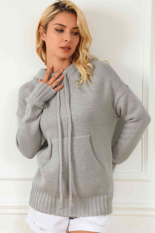 Drawstring Hooded Sweater with Pocket BLUE ZONE PLANET