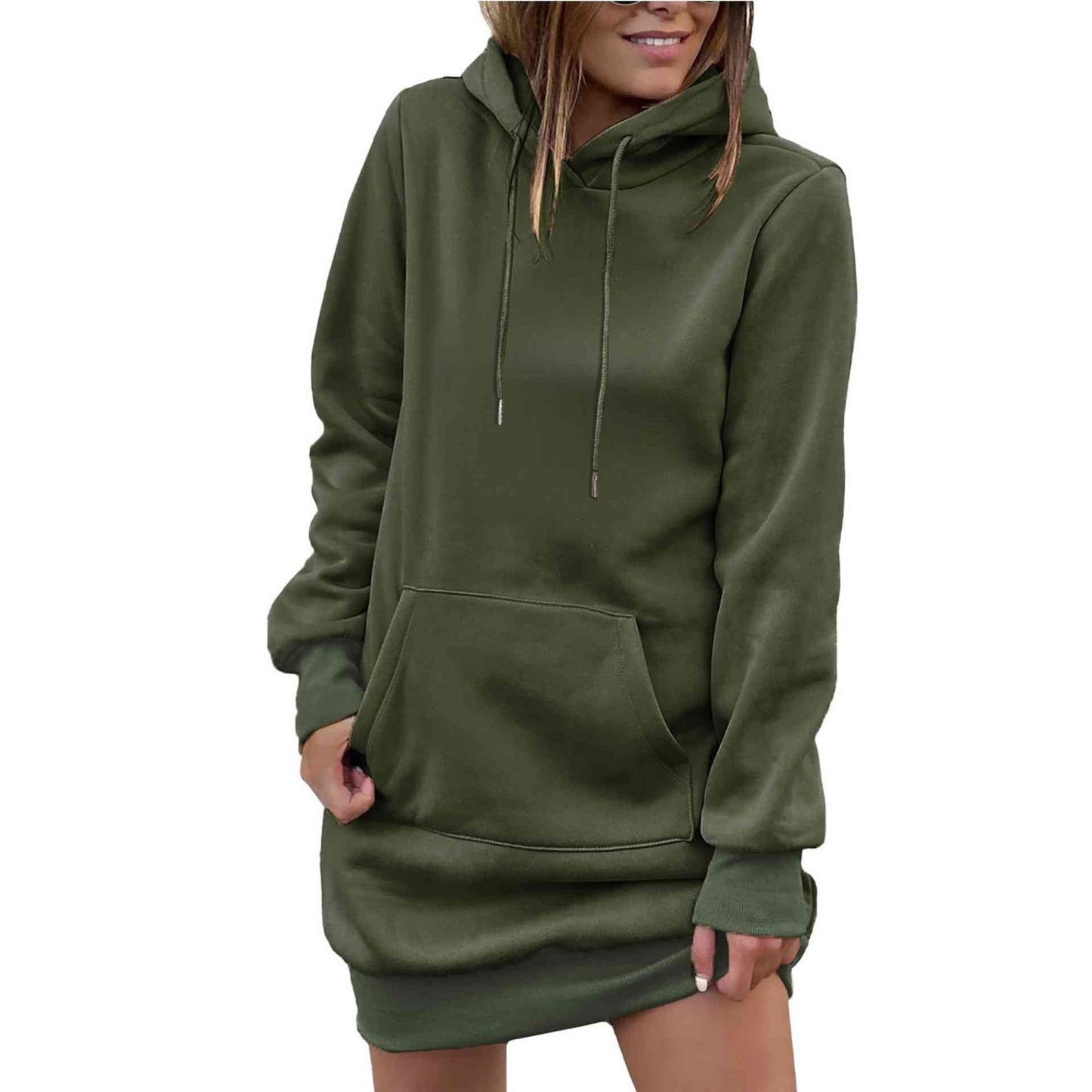 Drawstring Long Sleeve Hooded Mini Dress BLUE ZONE PLANET