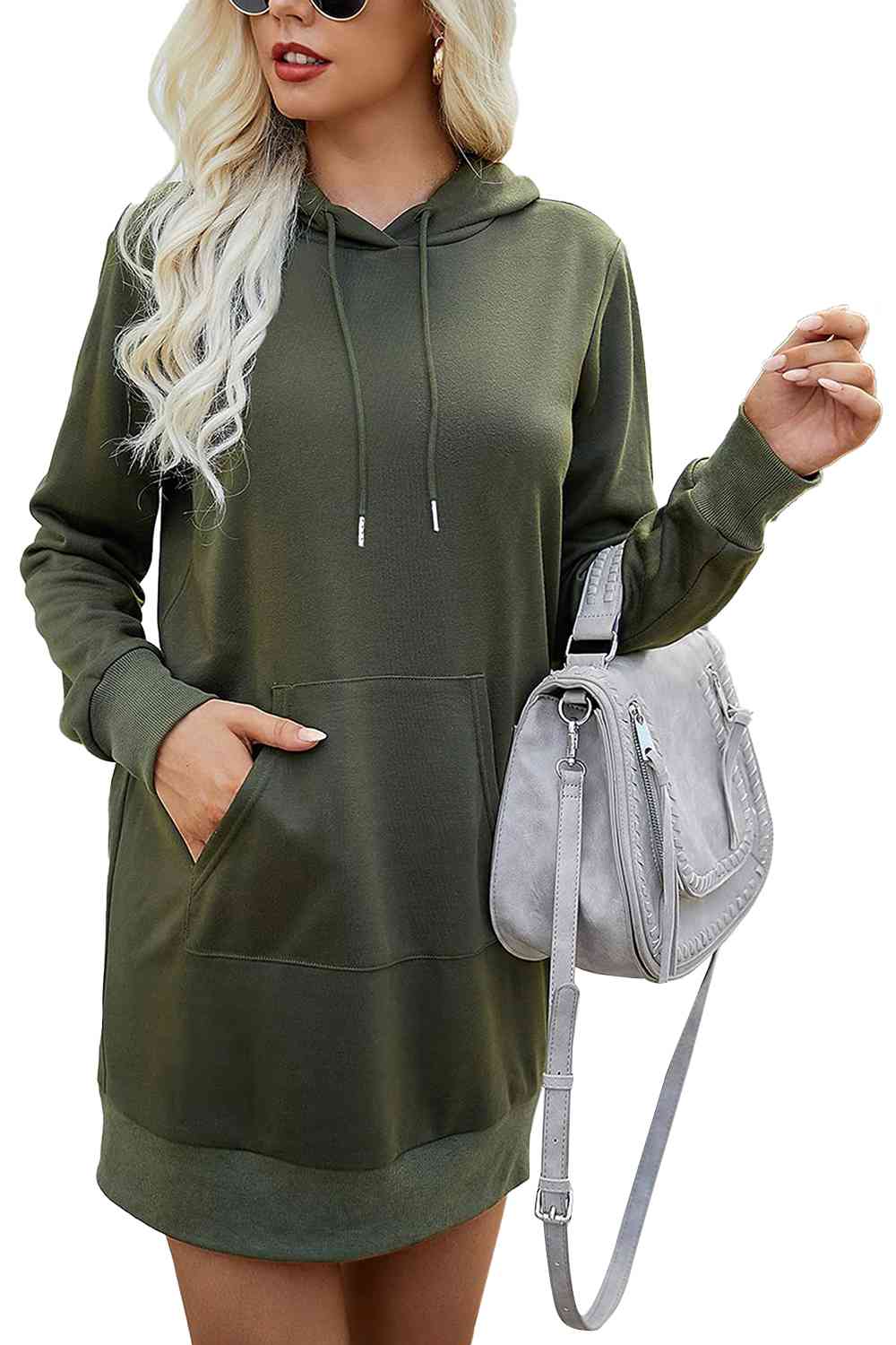 Drawstring Long Sleeve Hooded Mini Dress BLUE ZONE PLANET