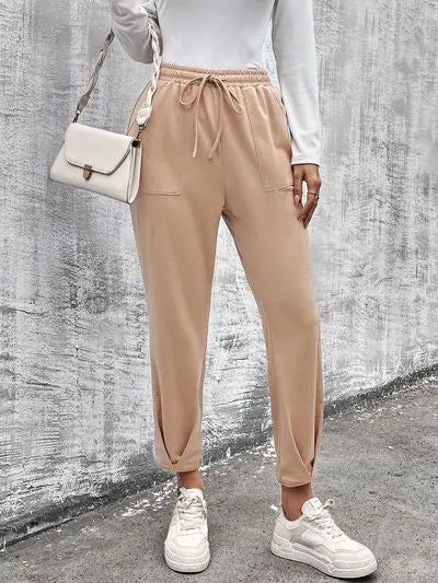 Drawstring Straight Pants with Pockets Trendsi