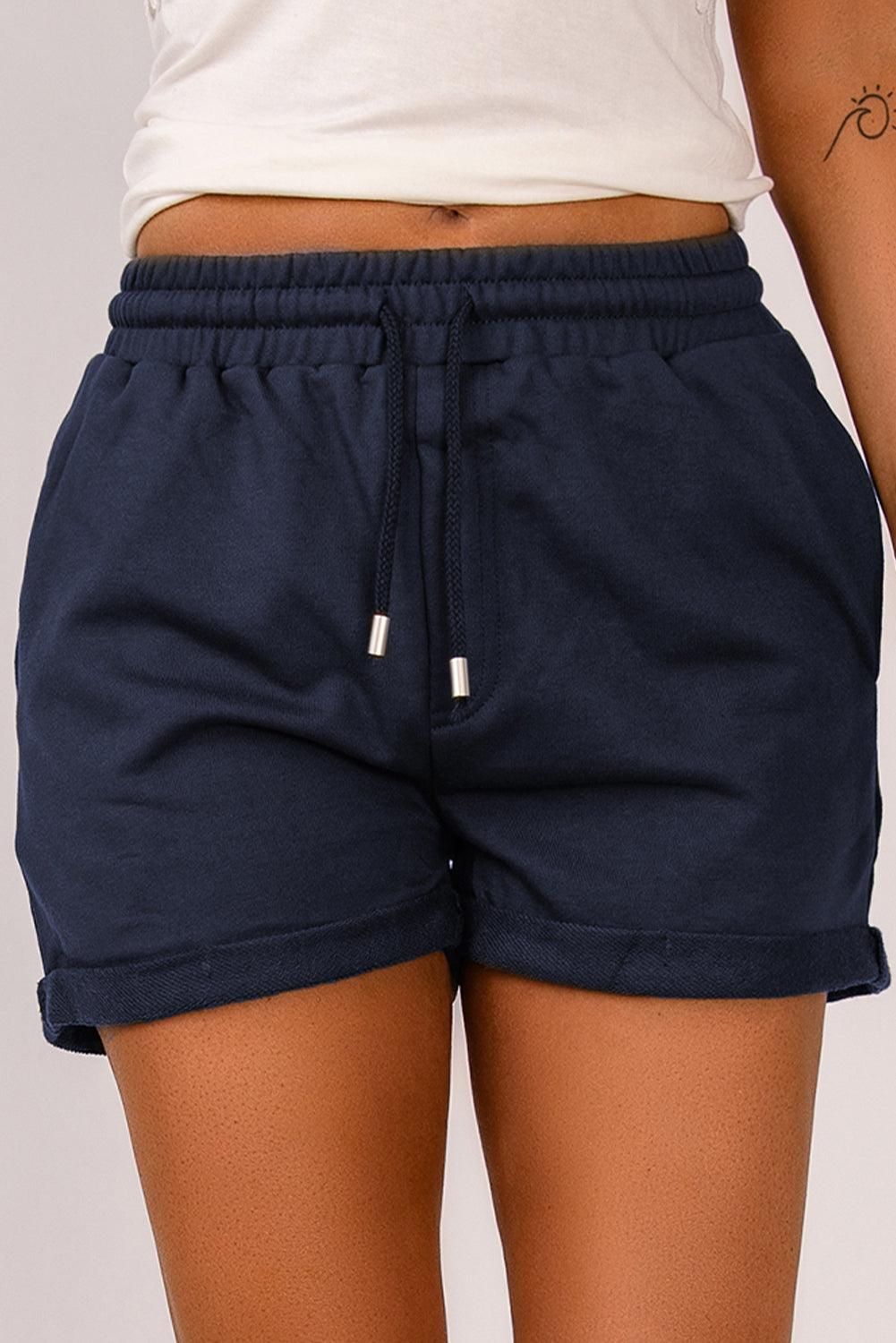 Drawstring Waist Cuffed Shorts BLUE ZONE PLANET