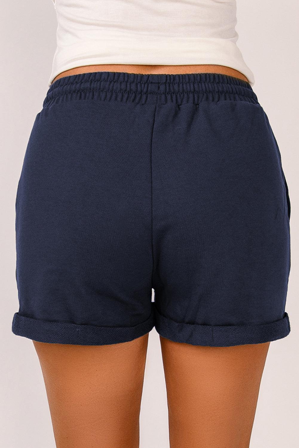 Drawstring Waist Cuffed Shorts BLUE ZONE PLANET