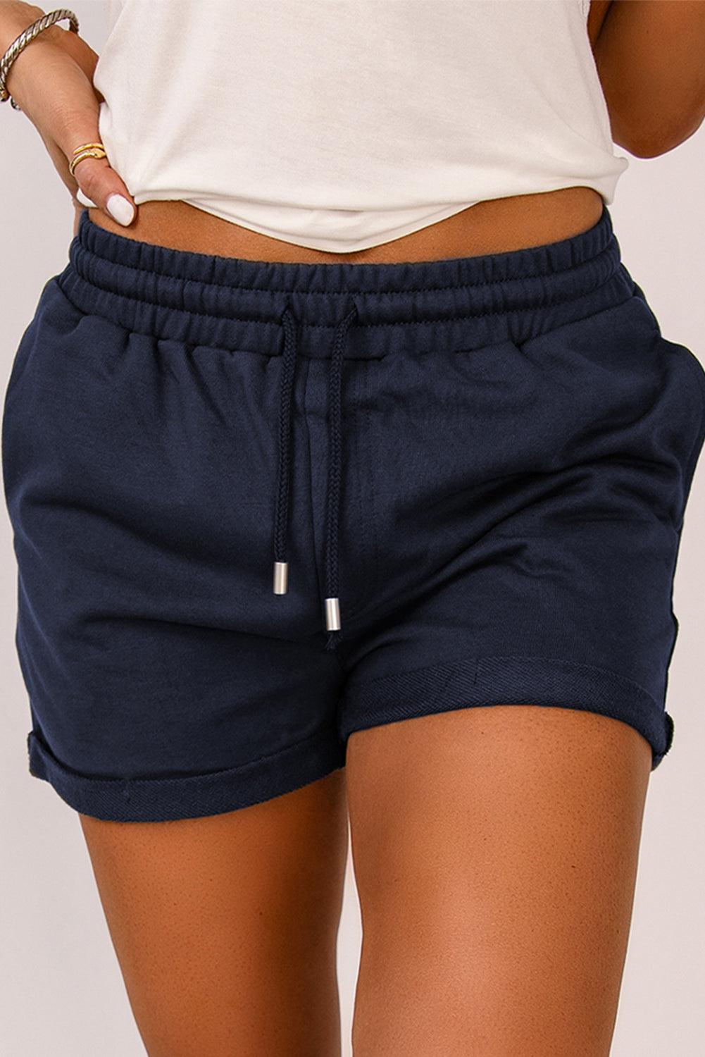 Drawstring Waist Cuffed Shorts BLUE ZONE PLANET