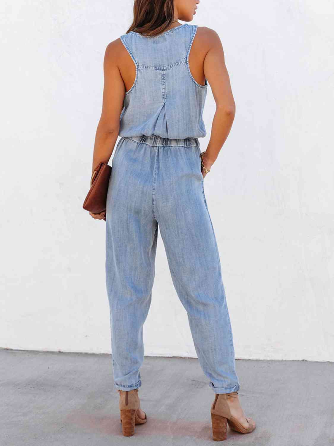 Drawstring Waist Sleeveless Jumpsuit BLUE ZONE PLANET