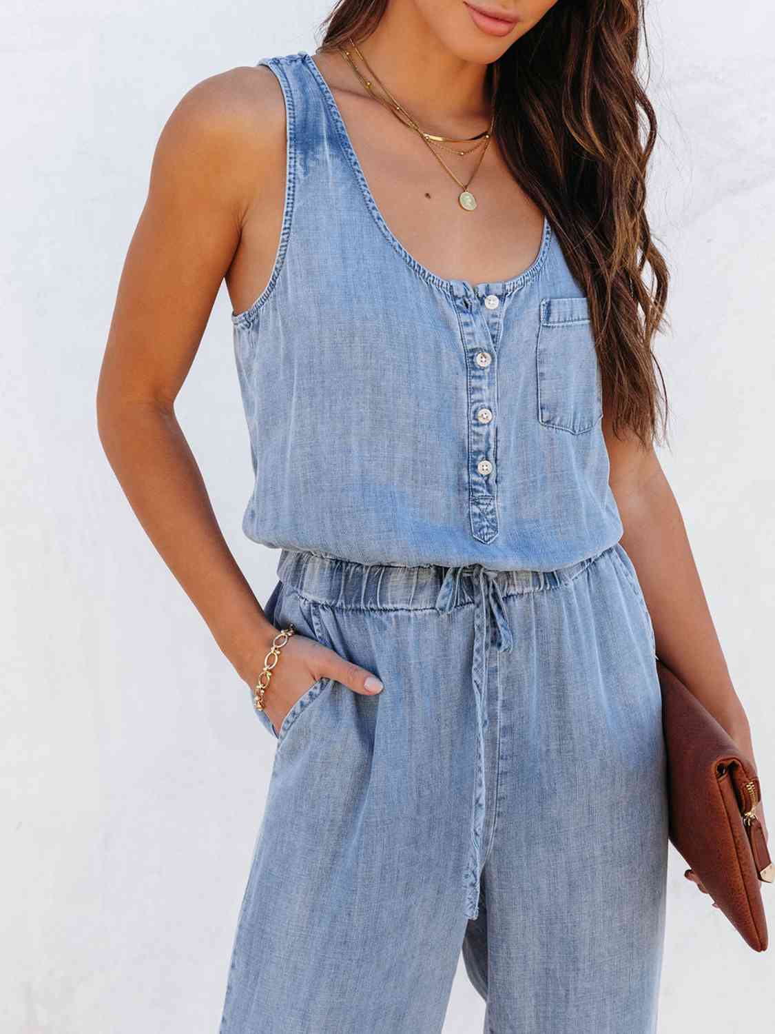 Drawstring Waist Sleeveless Jumpsuit BLUE ZONE PLANET