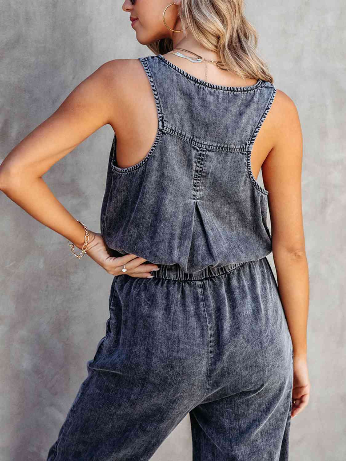 Drawstring Waist Sleeveless Jumpsuit BLUE ZONE PLANET