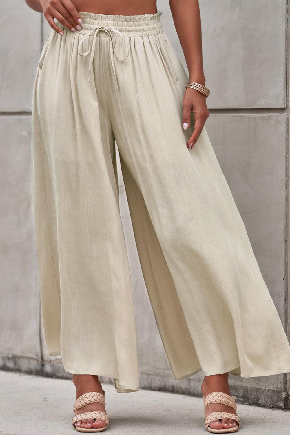 Drawstring Waist Wide Leg Pants BLUE ZONE PLANET