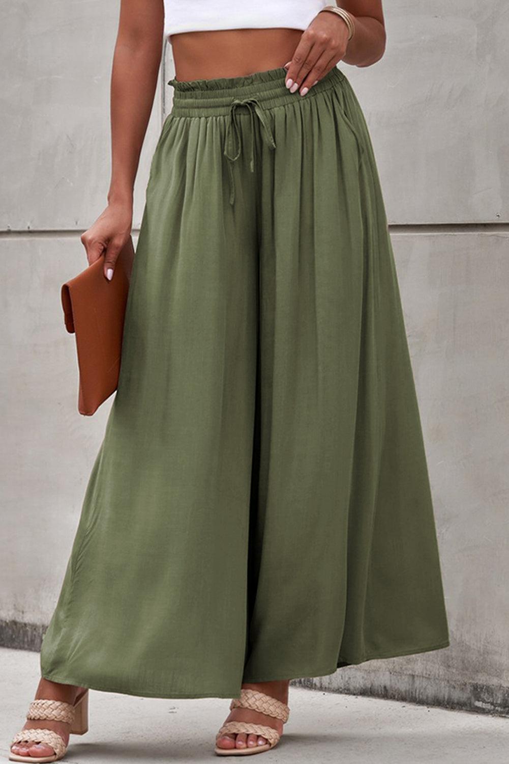 Drawstring Waist Wide Leg Pants BLUE ZONE PLANET