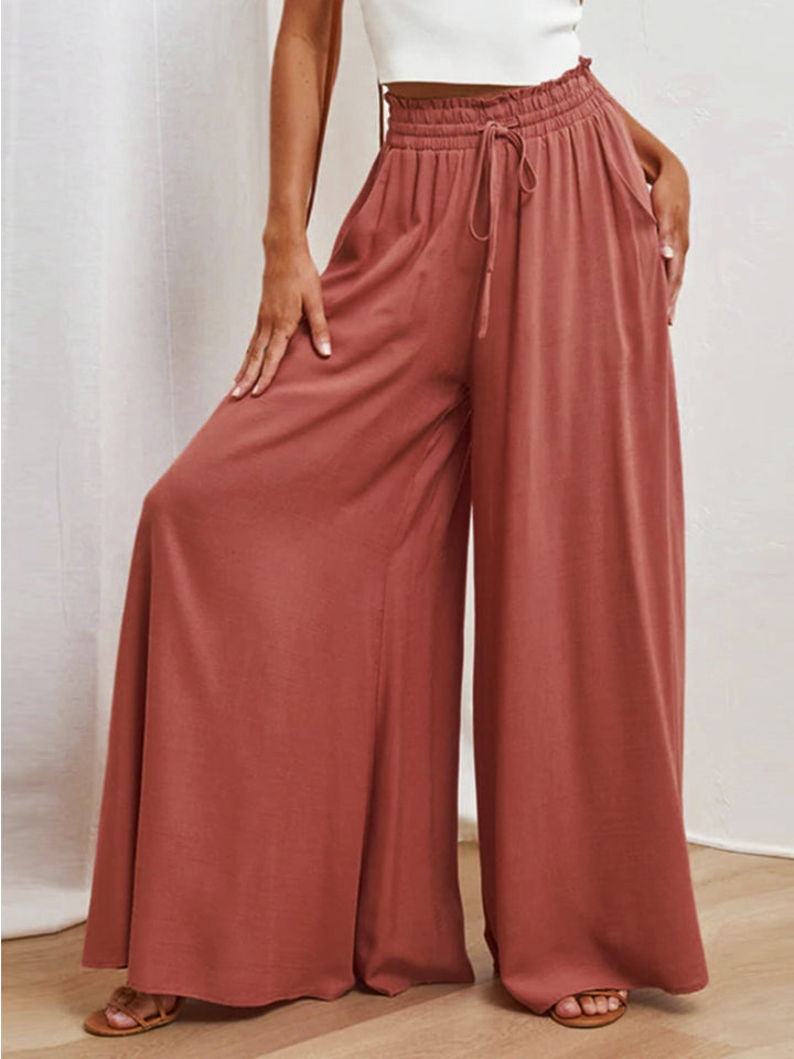 Drawstring Waist Wide Leg Pants BLUE ZONE PLANET