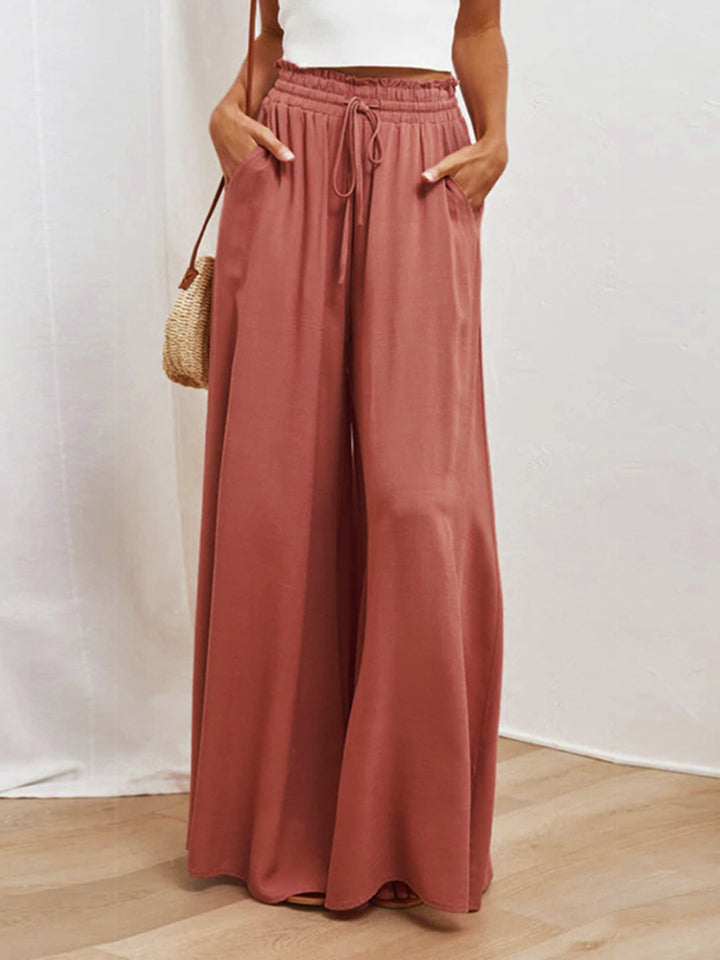 Drawstring Waist Wide Leg Pants BLUE ZONE PLANET