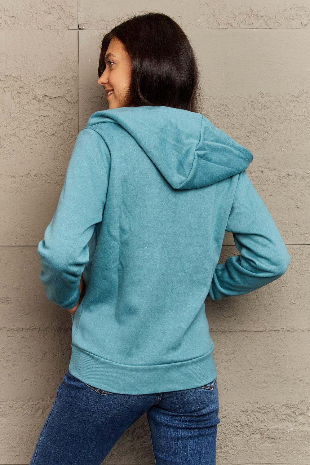 Drawstring Zip-Up Dropped Shoulder Hooded Jacket BLUE ZONE PLANET