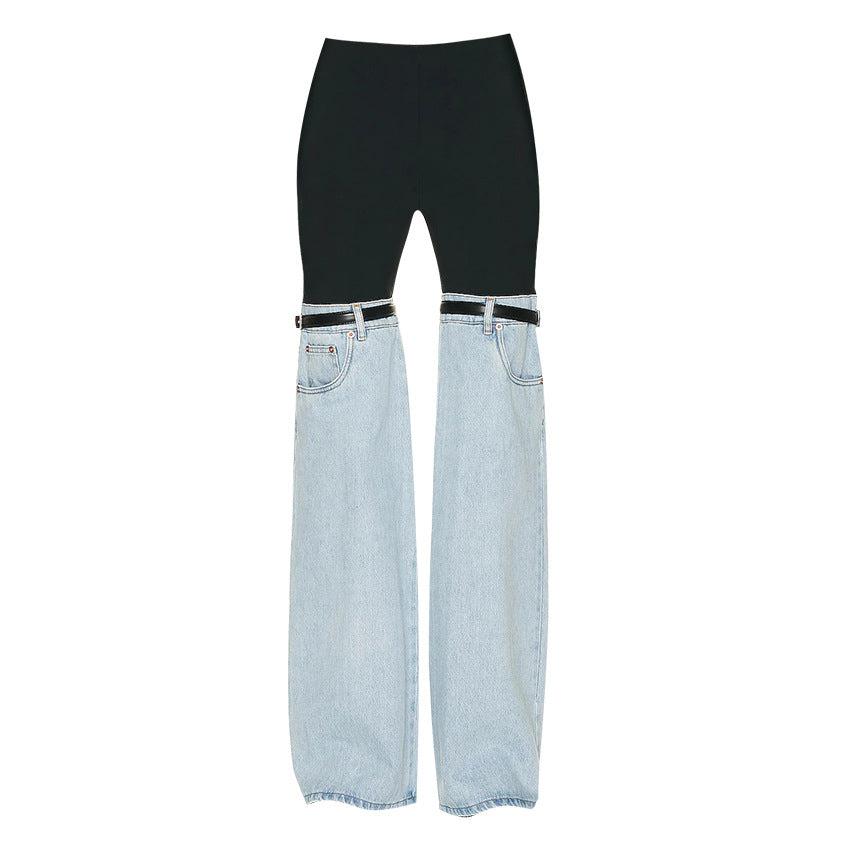 Dream Architect Design Sense American Stitching Jeans 2023 Spring New High-Waisted Straight Wide-Legged High-End Individual Chic Pants For Women-TOPS / DRESSES-[Adult]-[Female]-2022 Online Blue Zone Planet