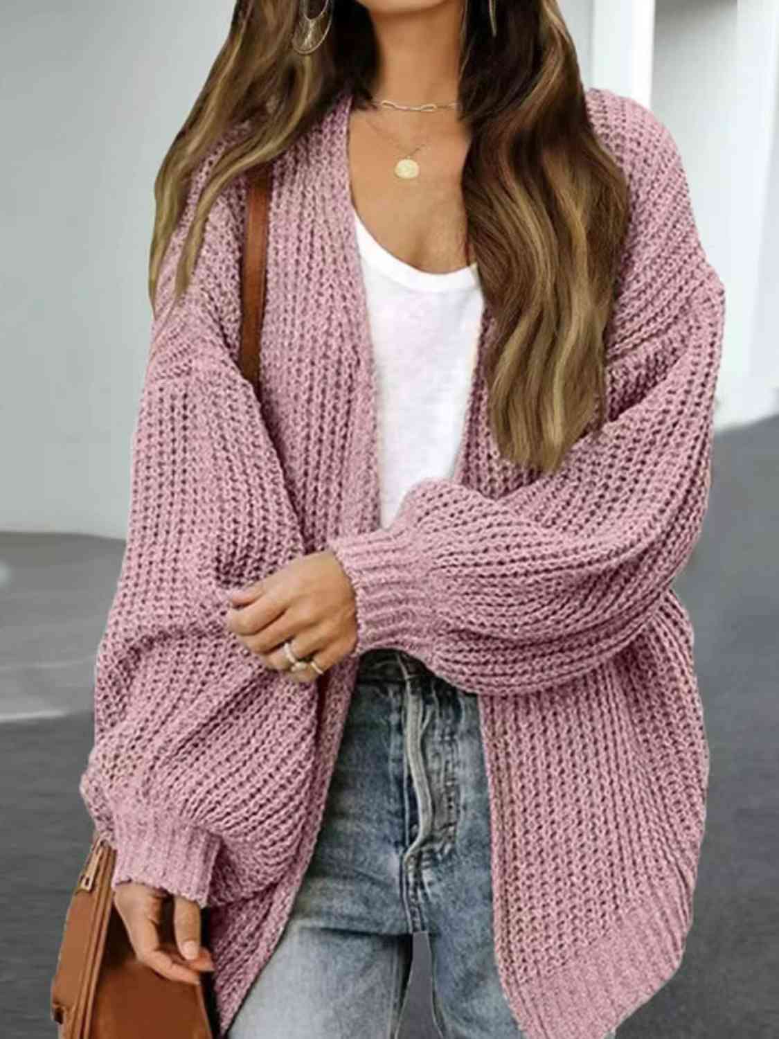 Drop Shoulder Balloon Sleeve Cardigan BLUE ZONE PLANET