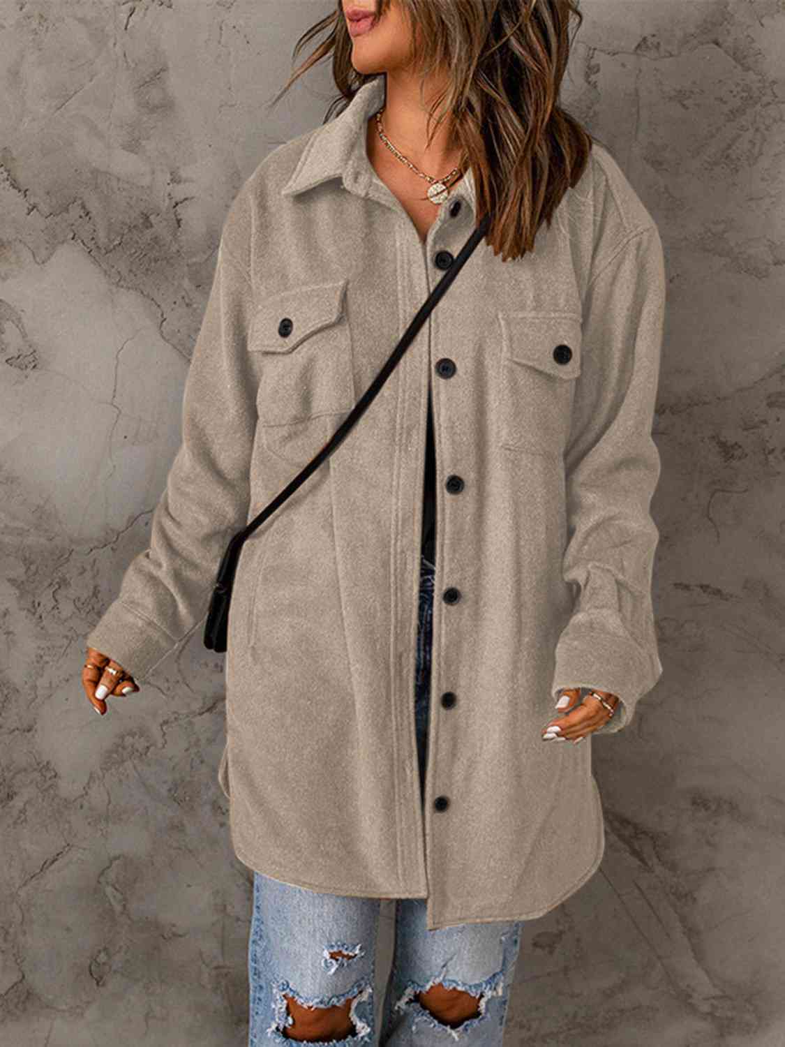 Drop Shoulder Button Down Collared Coat BLUE ZONE PLANET