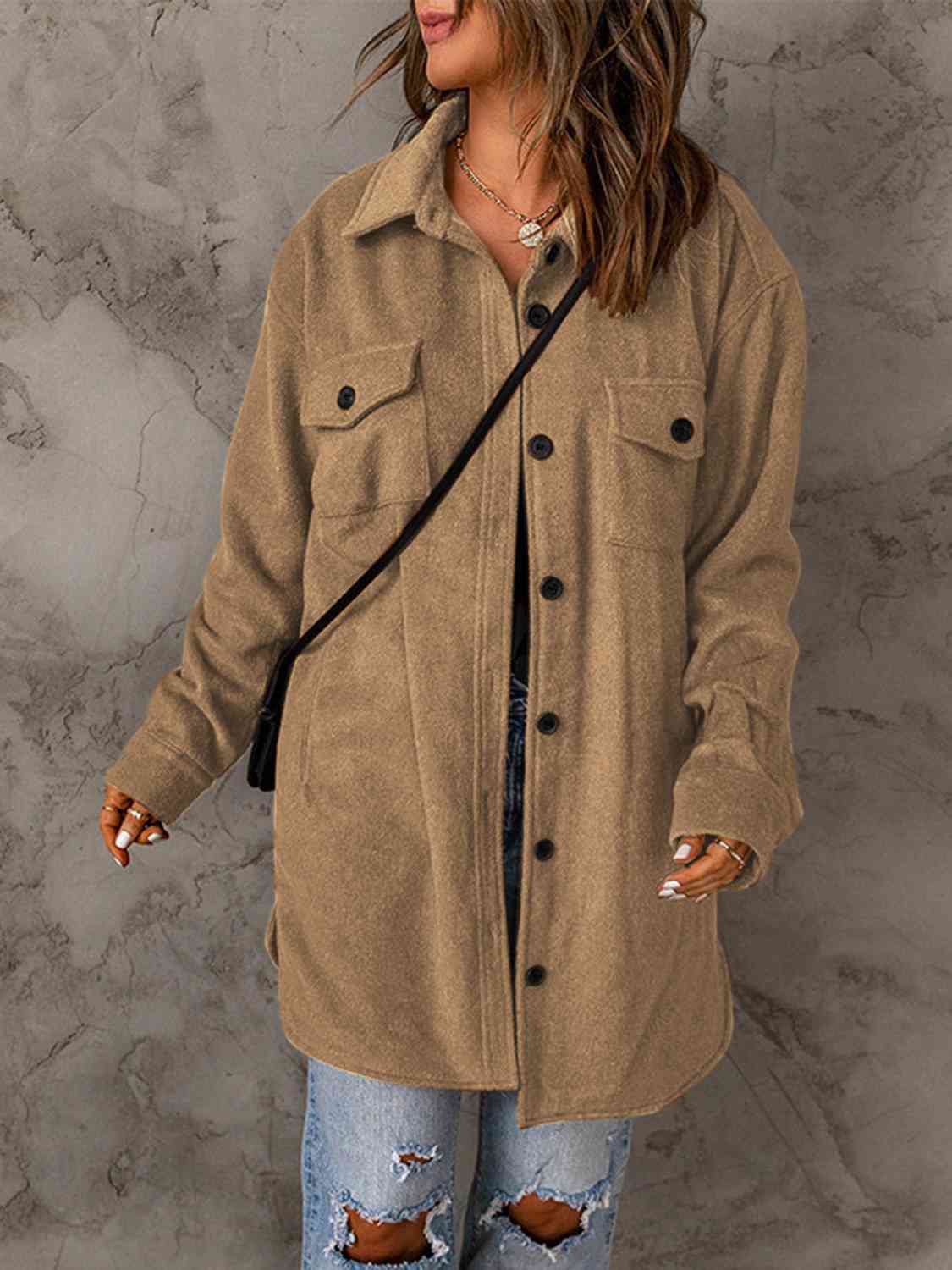 Drop Shoulder Button Down Collared Coat BLUE ZONE PLANET