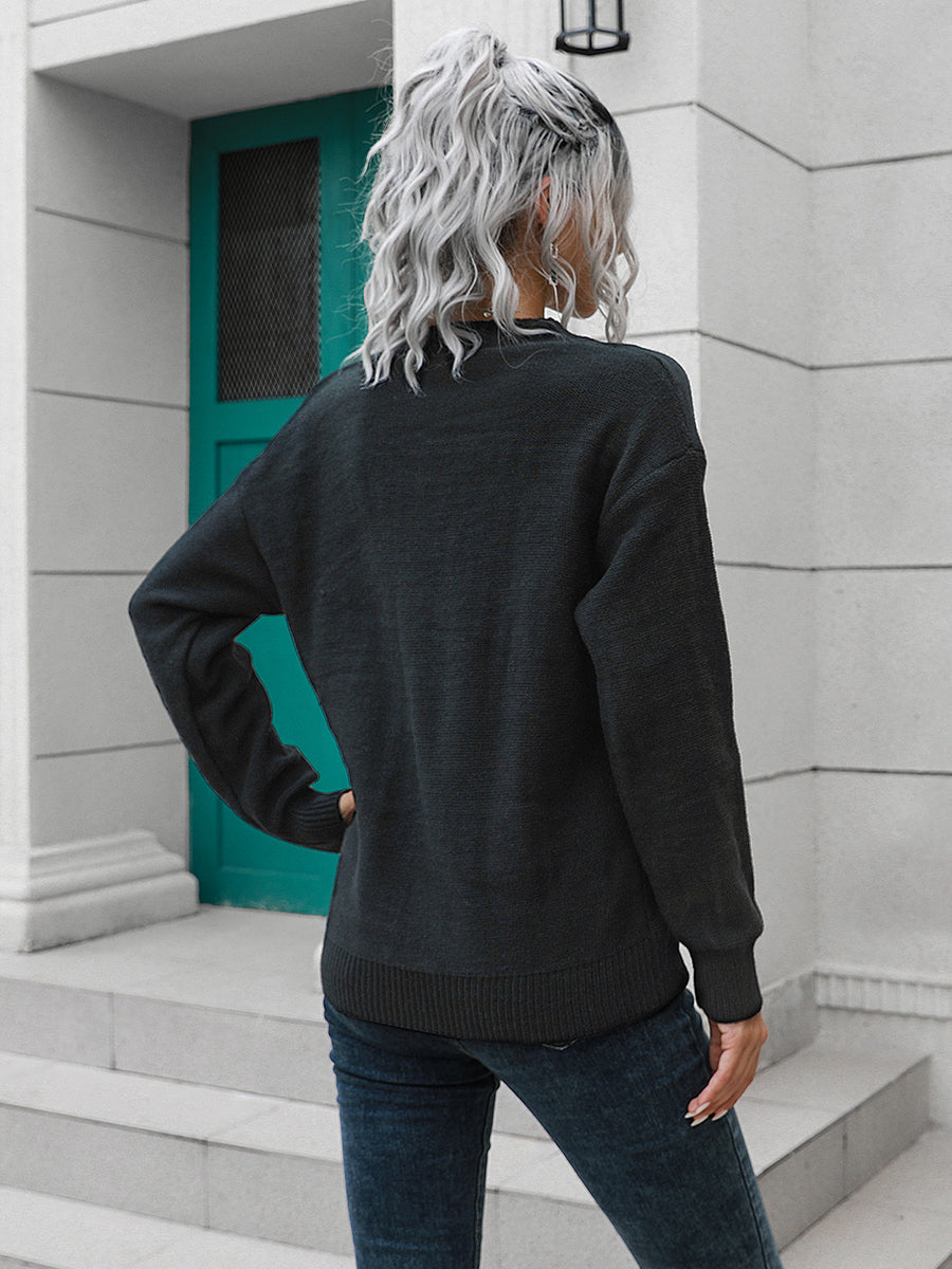 Dropped Shoulder Button Detail Sweater BLUE ZONE PLANET