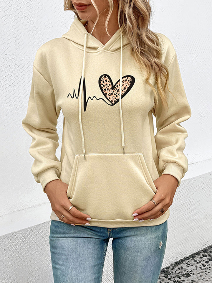 Dropped Shoulder Front Pocket Heart Graphic Hoodie BLUE ZONE PLANET