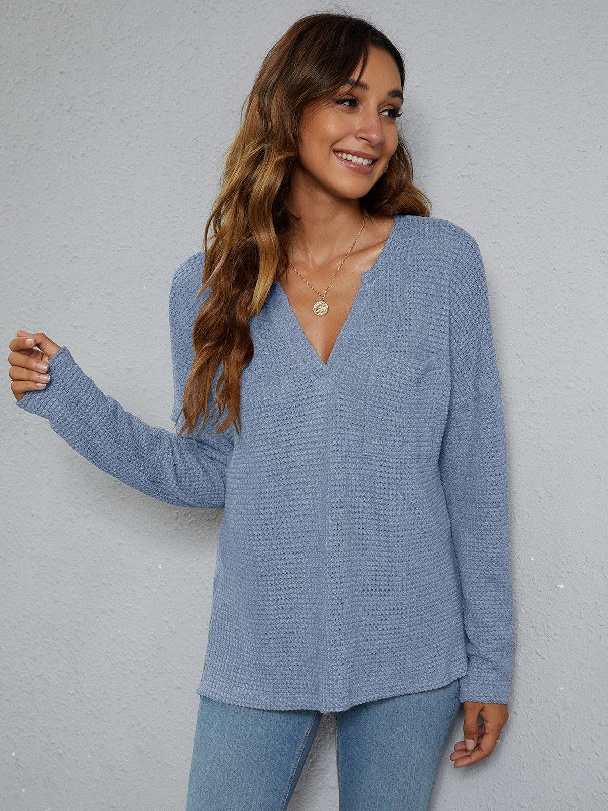 Dropped Shoulder High-Low Waffle-Knit Top BLUE ZONE PLANET