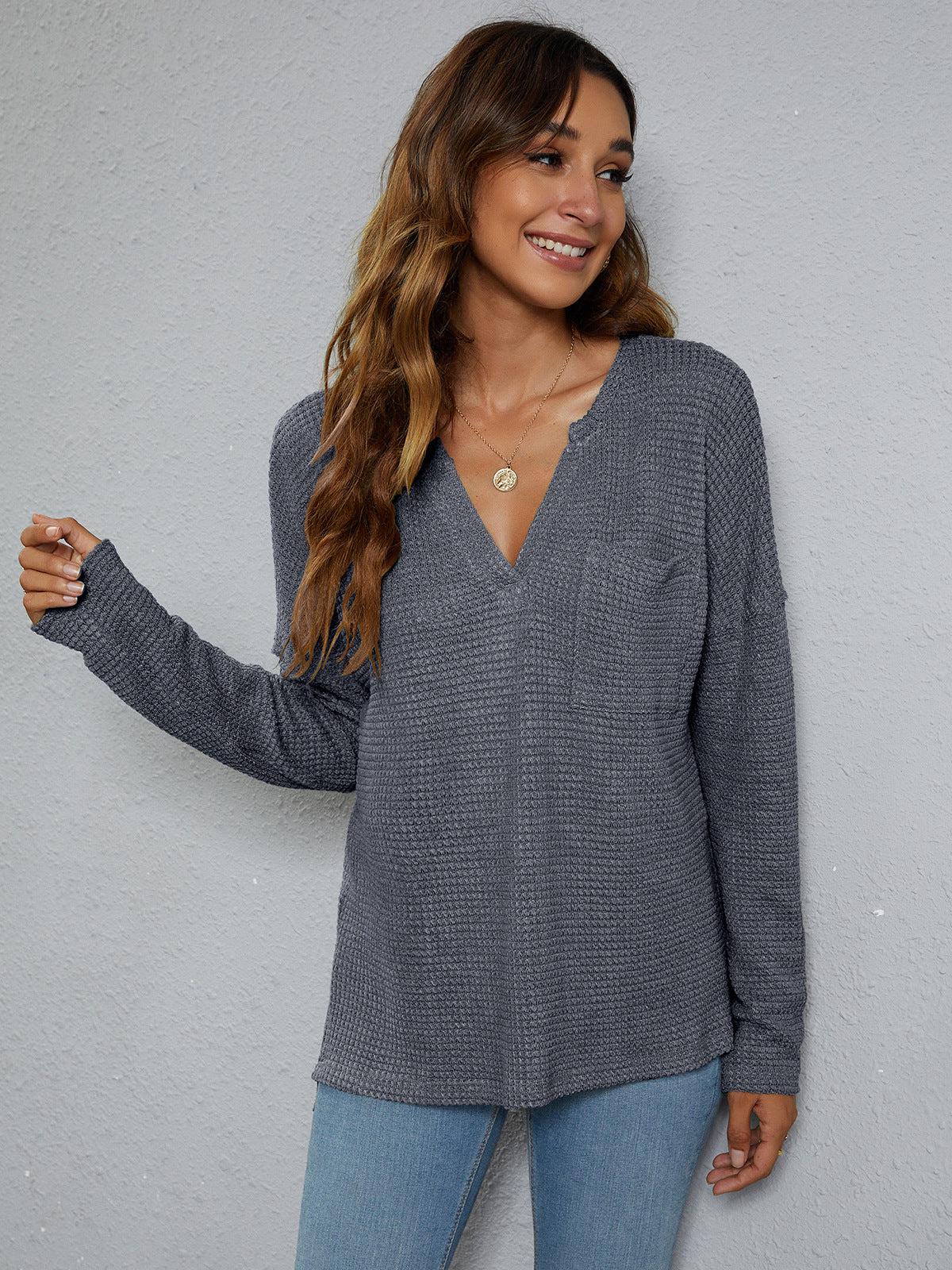 Dropped Shoulder High-Low Waffle-Knit Top BLUE ZONE PLANET