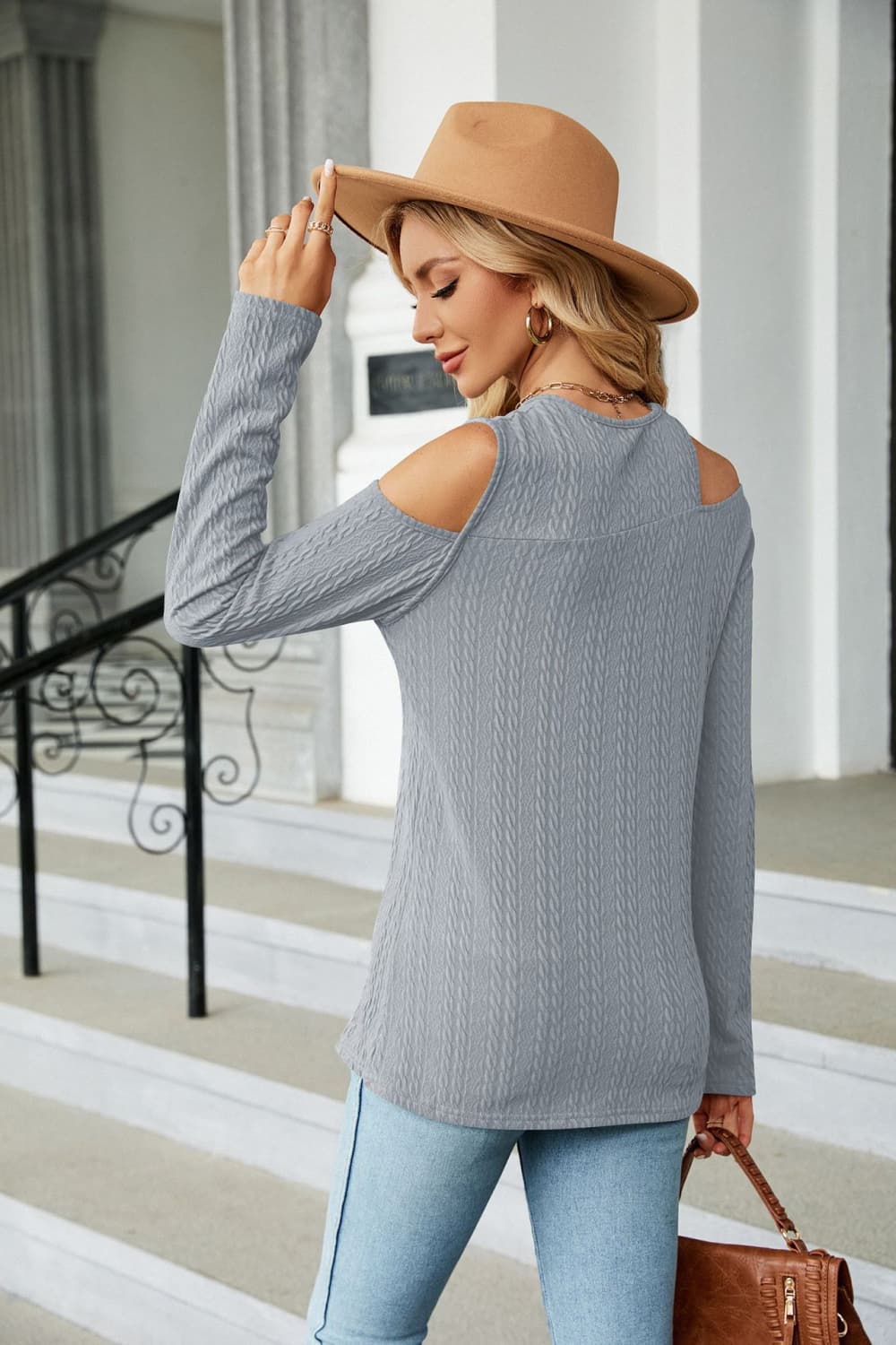 Dropped Shoulder Long Sleeve Blouse BLUE ZONE PLANET