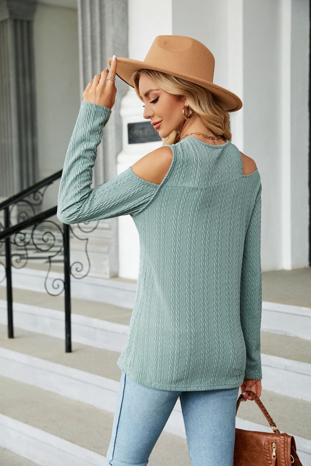 Dropped Shoulder Long Sleeve Blouse BLUE ZONE PLANET