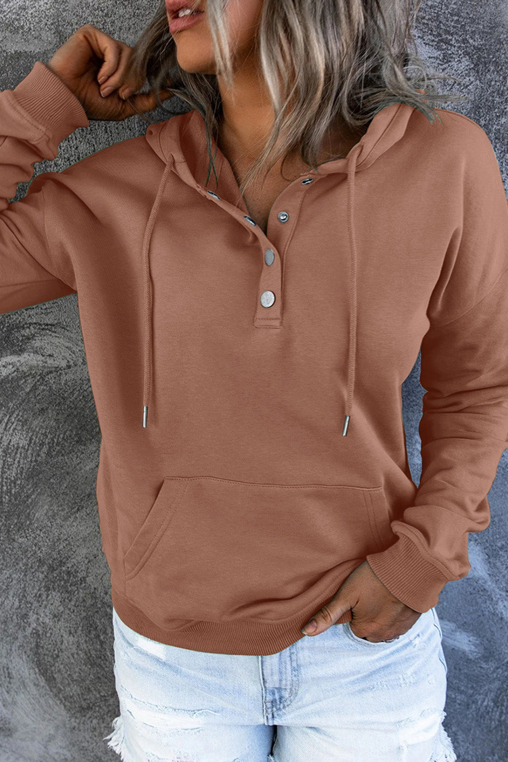 Dropped Shoulder Long Sleeve Hoodie with Pocket BLUE ZONE PLANET