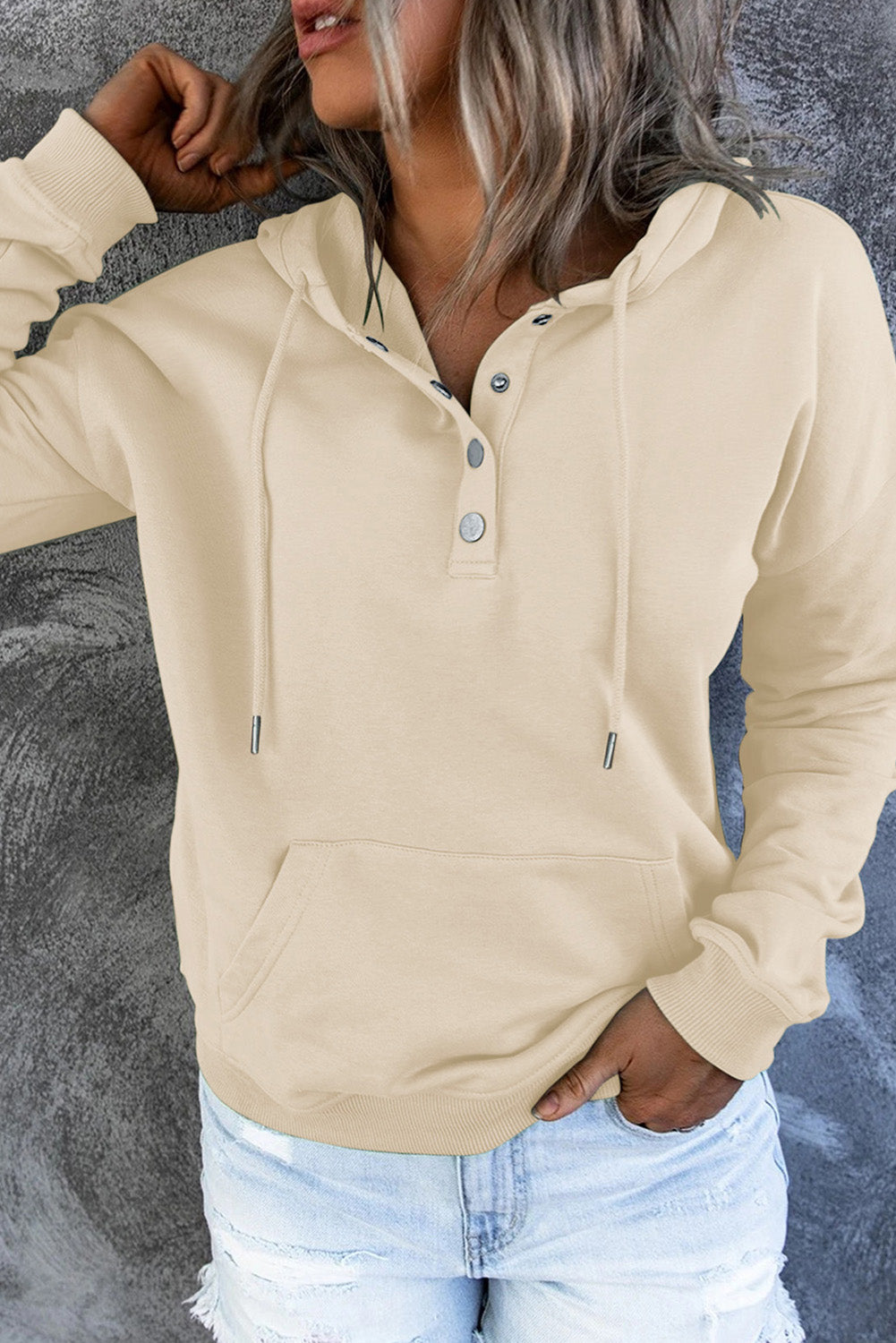Dropped Shoulder Long Sleeve Hoodie with Pocket BLUE ZONE PLANET