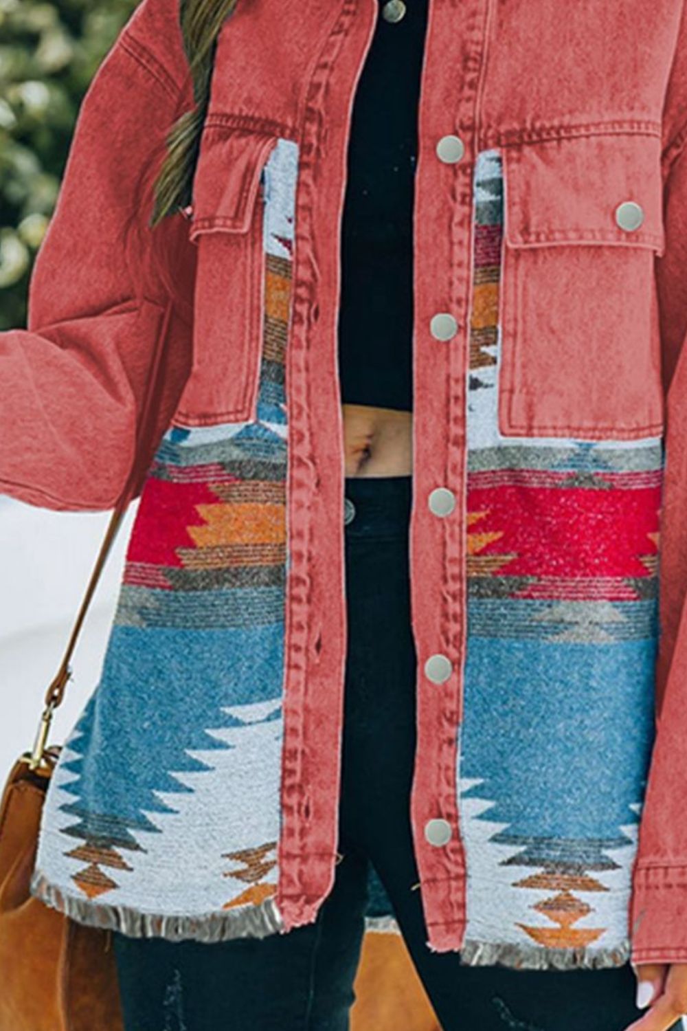 Dropped Shoulder Long Sleeve Printed Denim Jacket BLUE ZONE PLANET