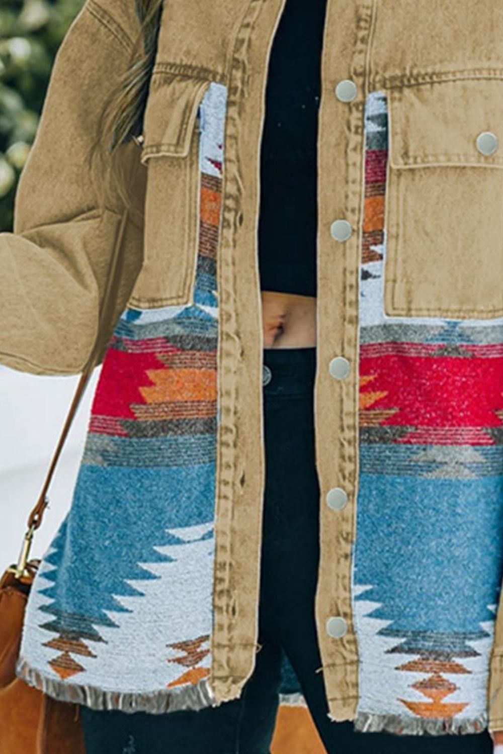 Dropped Shoulder Long Sleeve Printed Denim Jacket BLUE ZONE PLANET