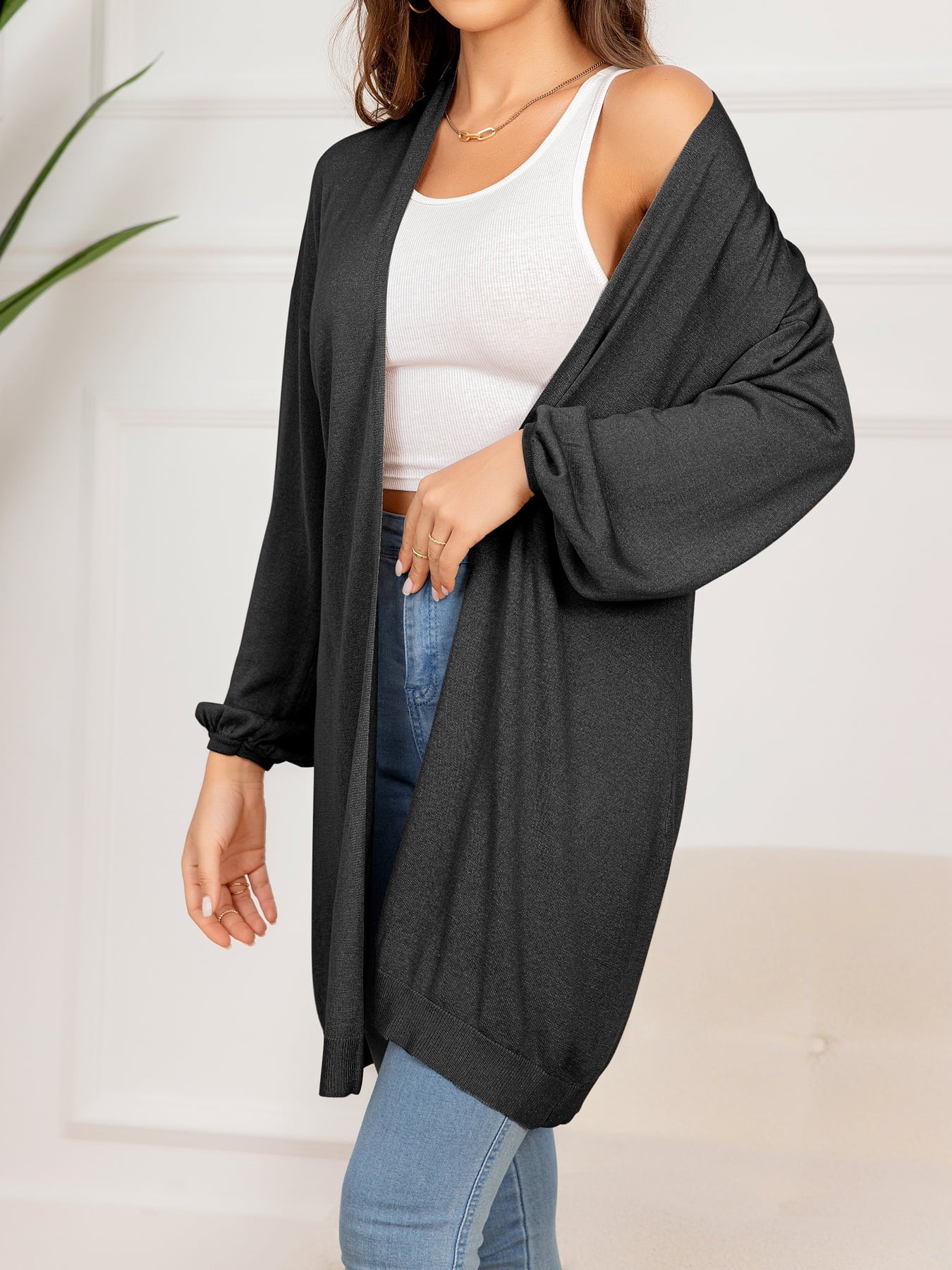 Dropped Shoulder Open Front Longline Cardigan BLUE ZONE PLANET