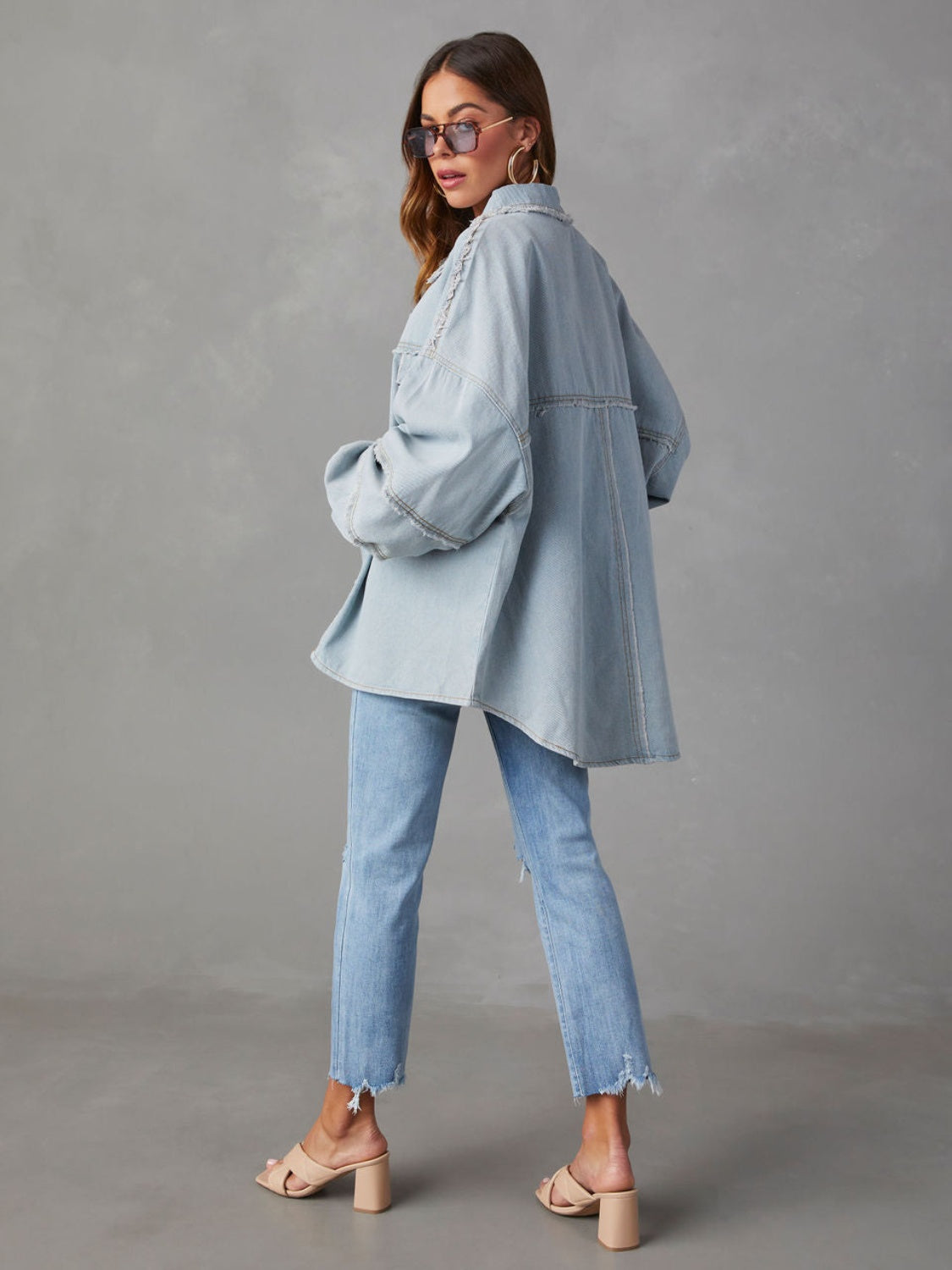 Dropped Shoulder Raw Hem Jacket BLUE ZONE PLANET