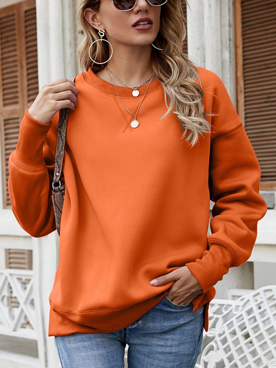 Dropped Shoulder Slit Sweatshirt BLUE ZONE PLANET