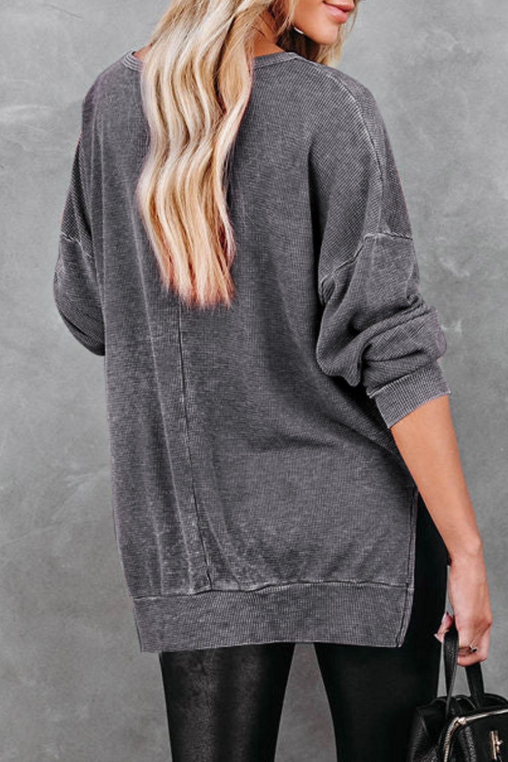 Dropped Shoulder Slit Sweatshirt BLUE ZONE PLANET