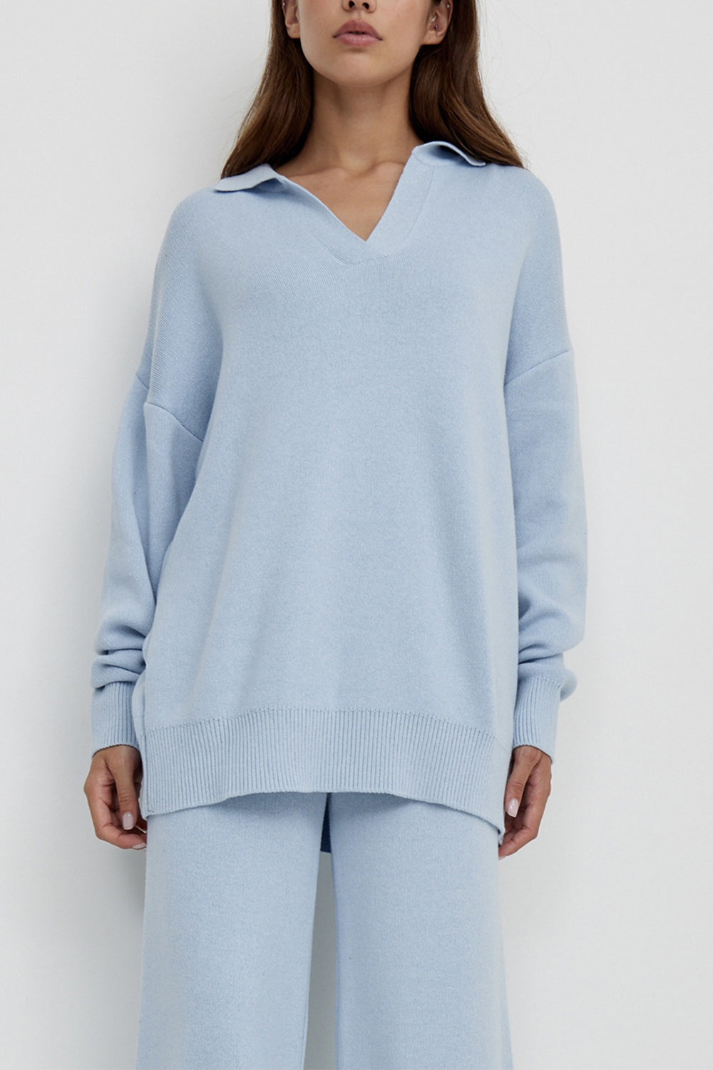 Dropped Shoulder Sweater and Long Pants Set BLUE ZONE PLANET