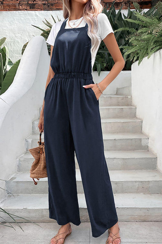Elastic Waist Overalls with Pockets BLUE ZONE PLANET