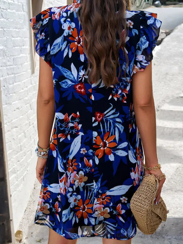 Elegant Printed Sleeveless Dress BLUE ZONE PLANET