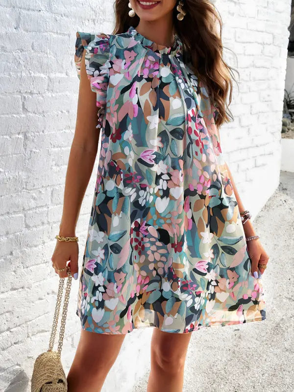 Elegant Printed Sleeveless Dress BLUE ZONE PLANET