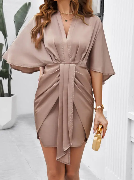 Elegant solid color waist dress for spring and summer kakaclo